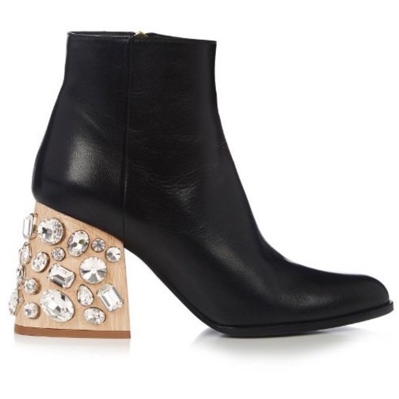 MARNI 41 crystal embellished black leather ankle boots booties - Picture 2 of 7
